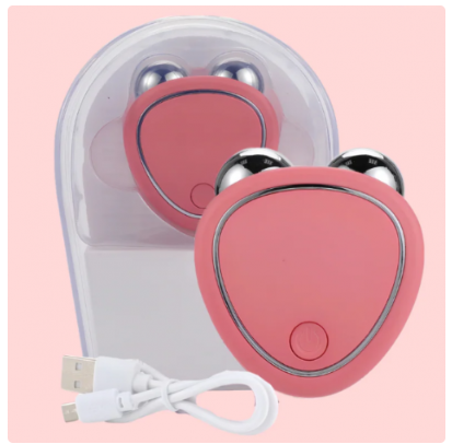 Masajeador Facial EMS Rosa con estuche y cable USB
